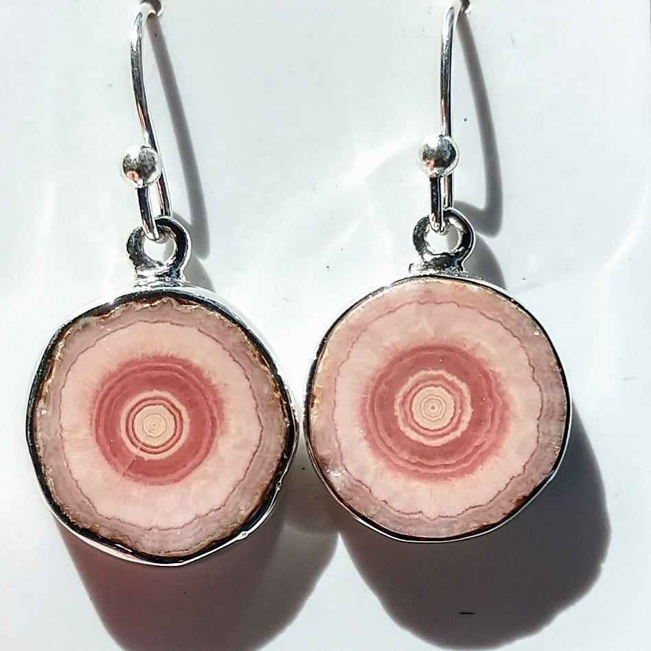 Rhodochrosite stalactite slice earrings