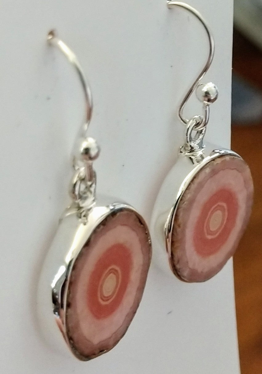 Rhodochrosite stalactite slice earrings