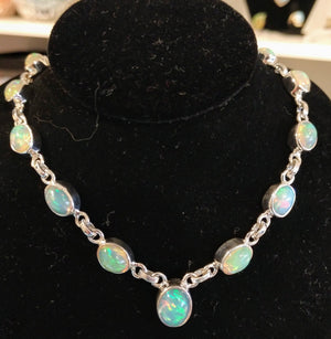 Opal necklace in sterling silver setting