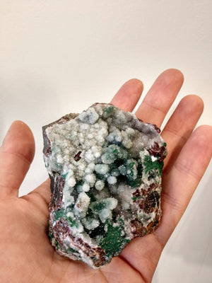 Druzy Quartz Over Malachite with Calcite from the Congo