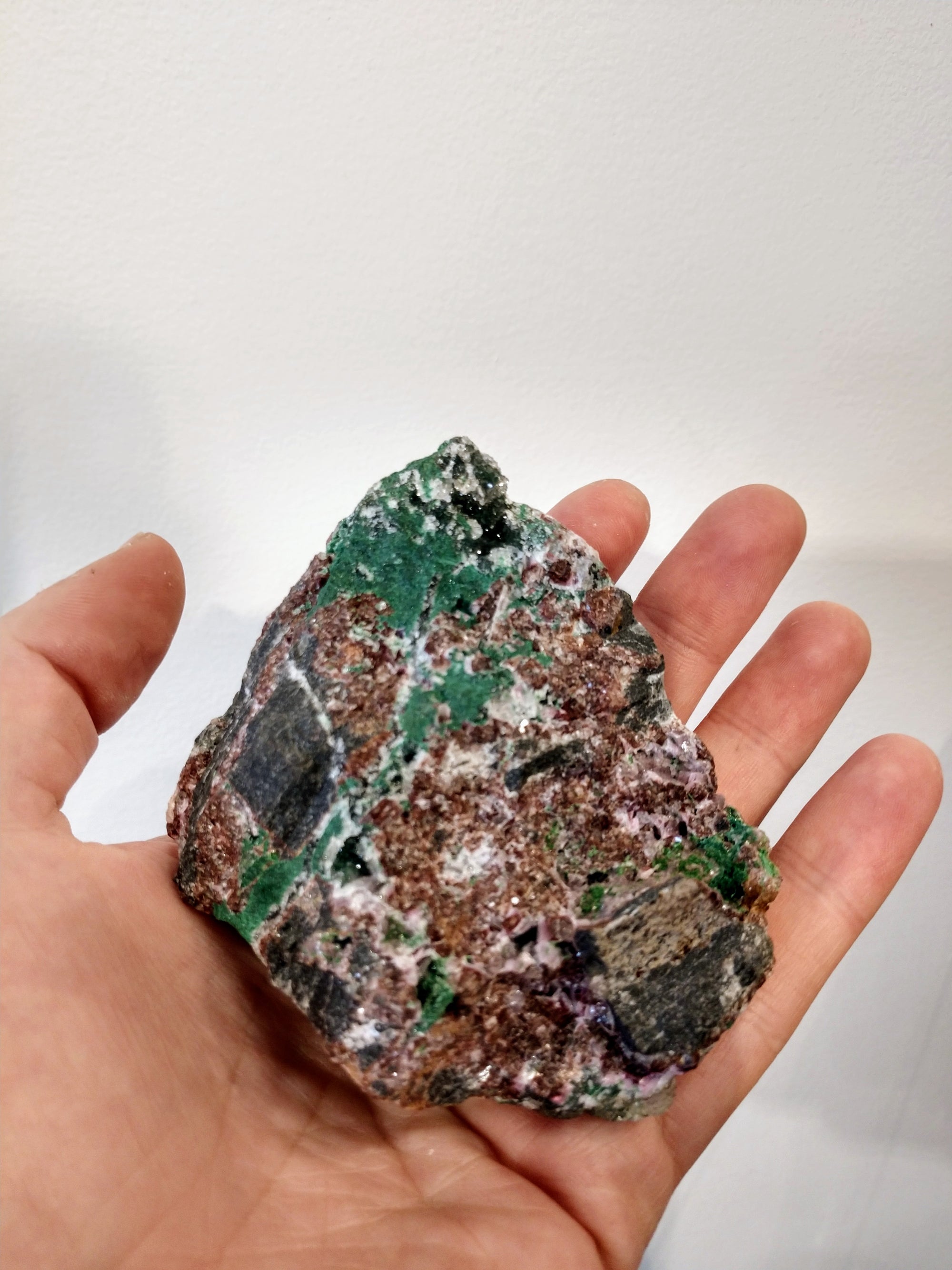 Druzy Quartz Over Malachite with Calcite from the Congo