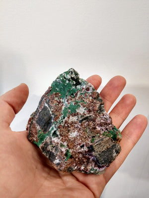 Druzy Quartz Over Malachite with Calcite from the Congo