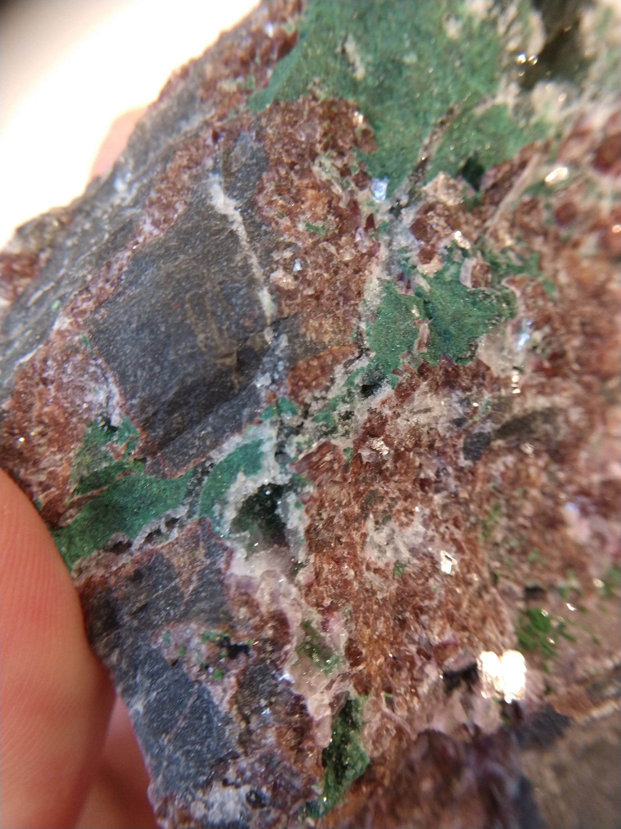 Druzy Quartz Over Malachite with Calcite from the Congo