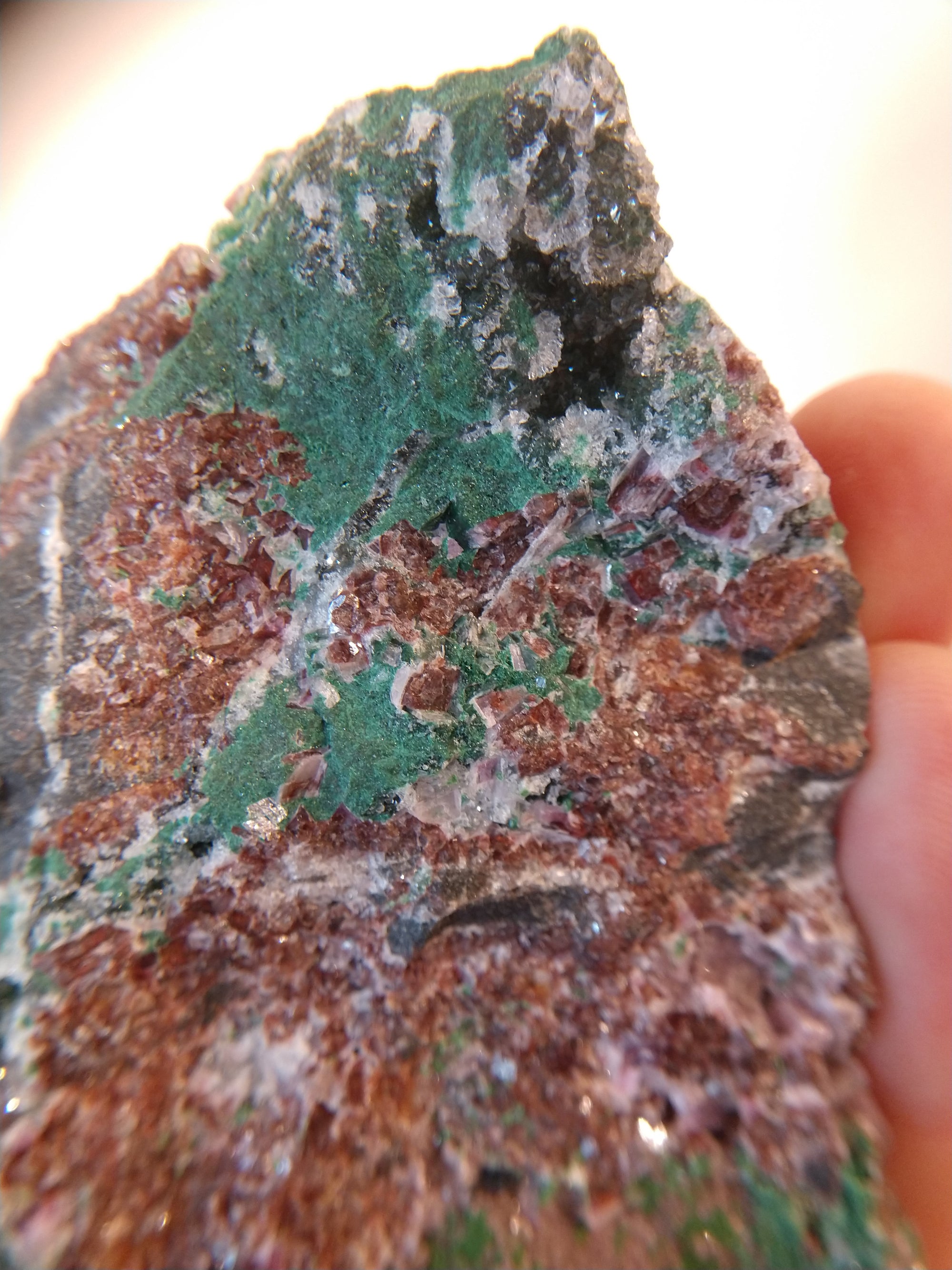 Druzy Quartz Over Malachite with Calcite from the Congo