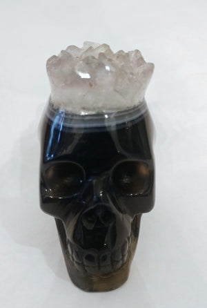 Brazilian Agate Skull with Quartz Crown