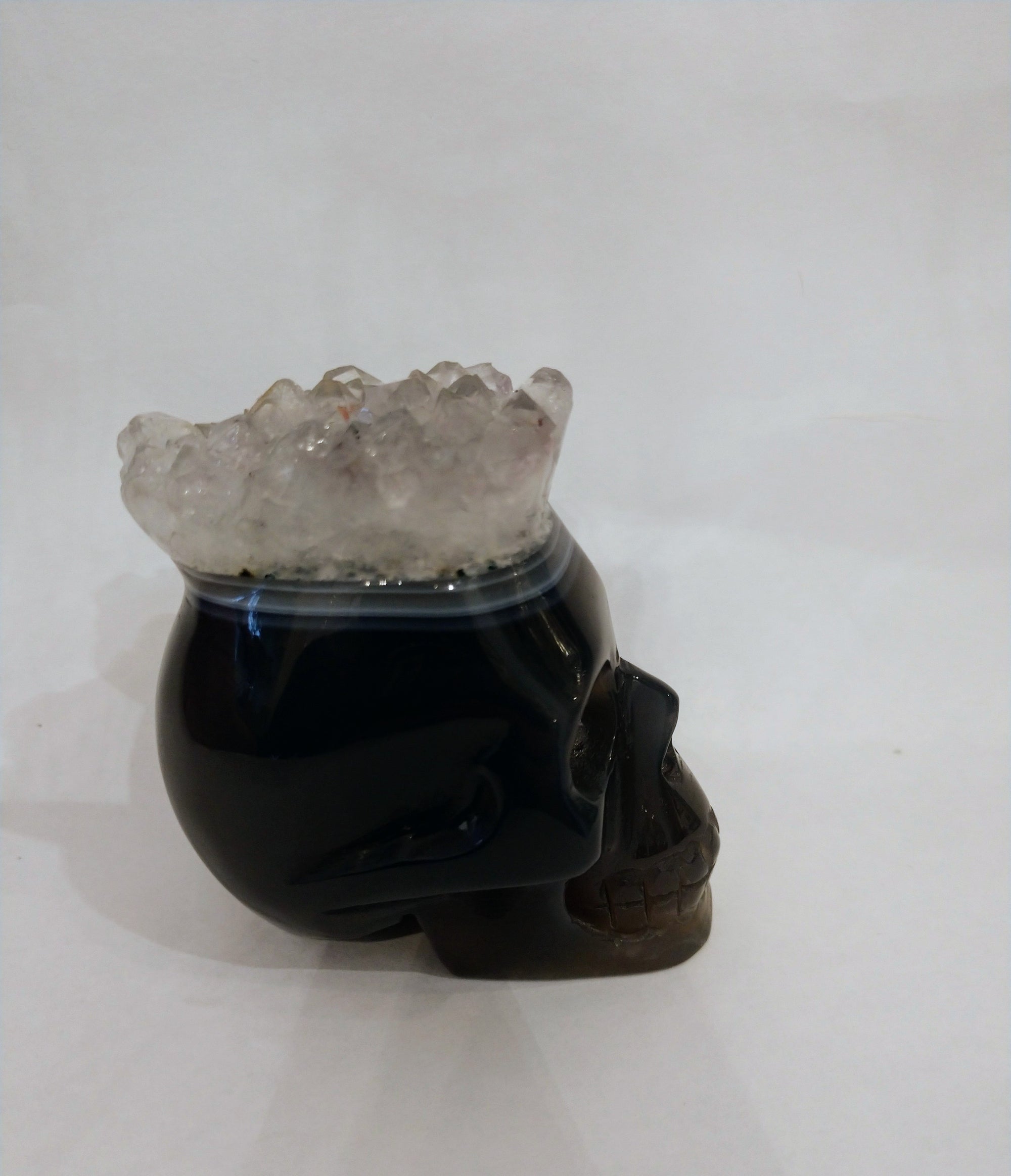 Brazilian Agate Skull with Quartz Crown