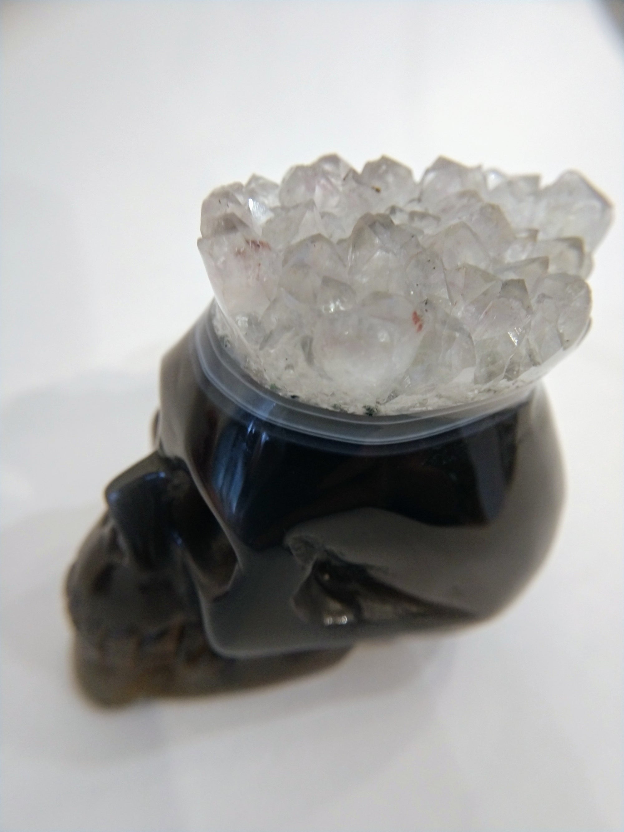 Brazilian Agate Skull with Quartz Crown