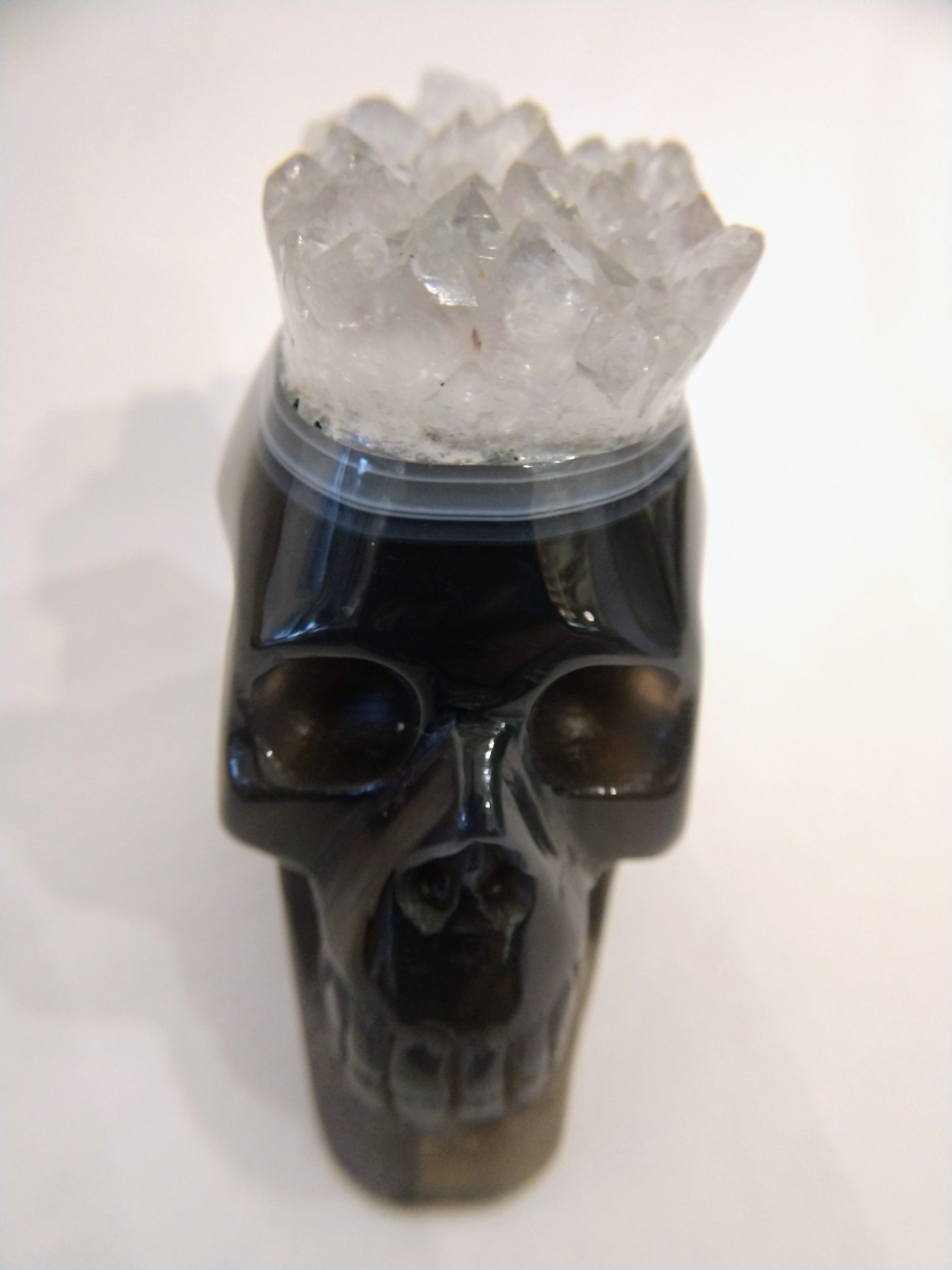 Brazilian Agate Skull with Quartz Crown