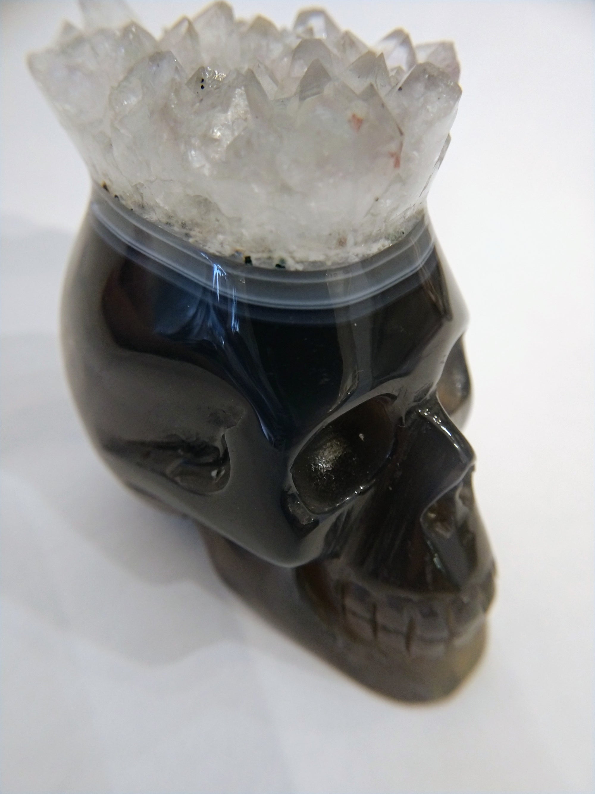 Brazilian Agate Skull with Quartz Crown