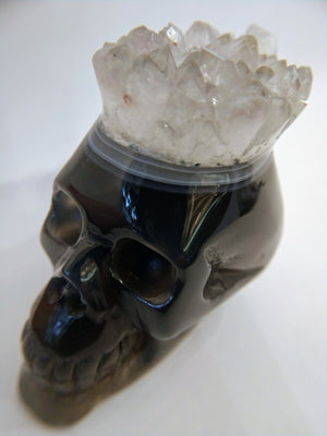 Brazilian Agate Skull with Quartz Crown