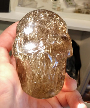 Rutilated Smoky Quartz Skull