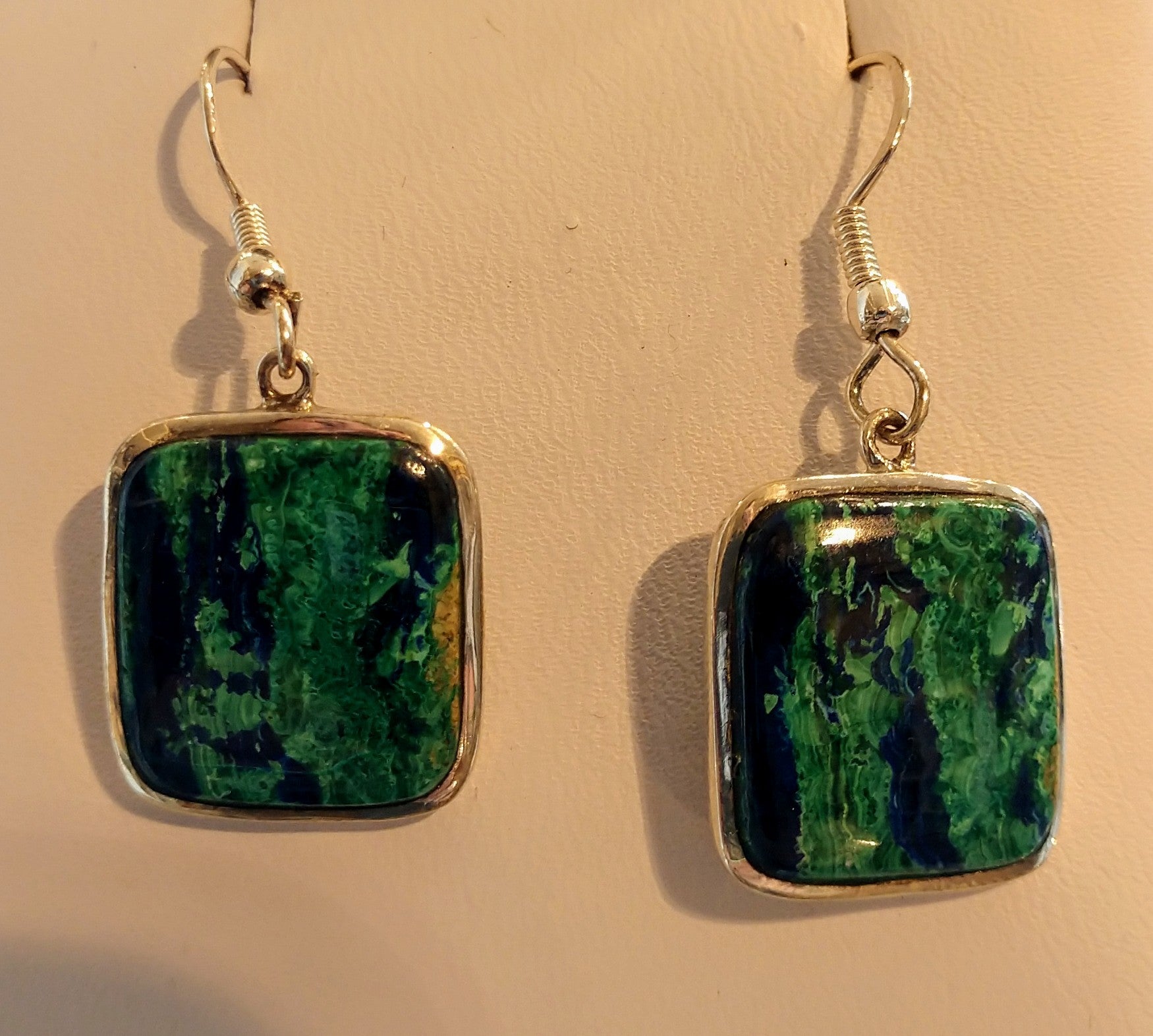 Malachite and azurite earrings in sterling silver setting