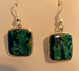 Malachite and azurite earrings in sterling silver setting