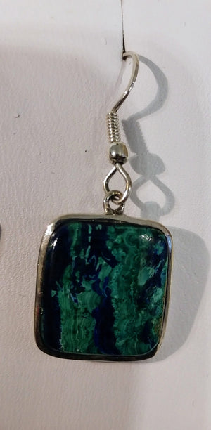Malachite and azurite earrings in sterling silver setting