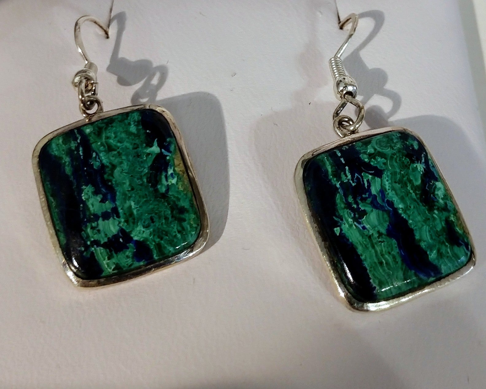 Malachite and azurite earrings in sterling silver setting