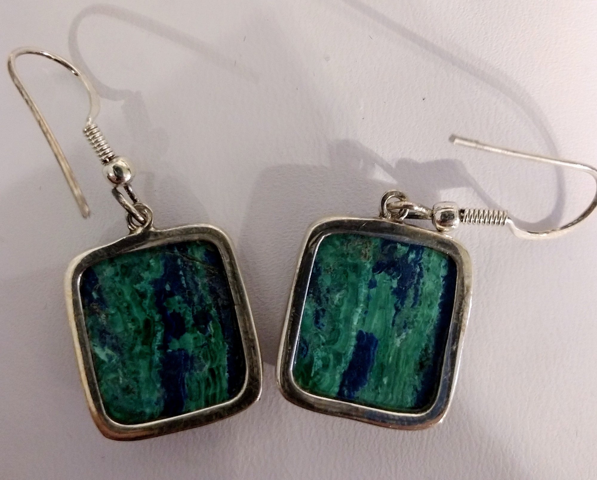 Malachite and azurite earrings in sterling silver setting