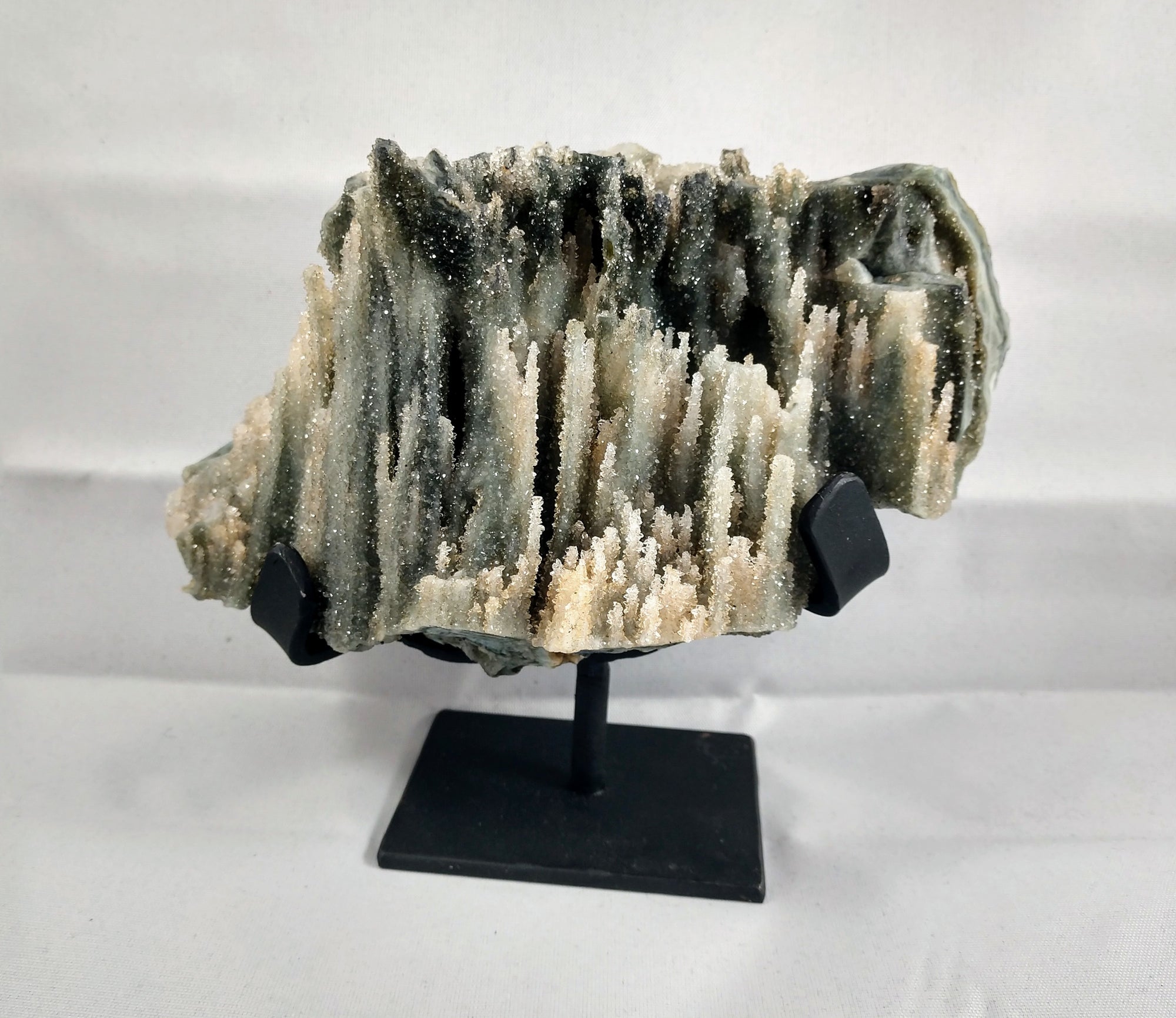 Black Quartz Stalactite Formation, 1.32 lbs. w/ Custom Metal Stand