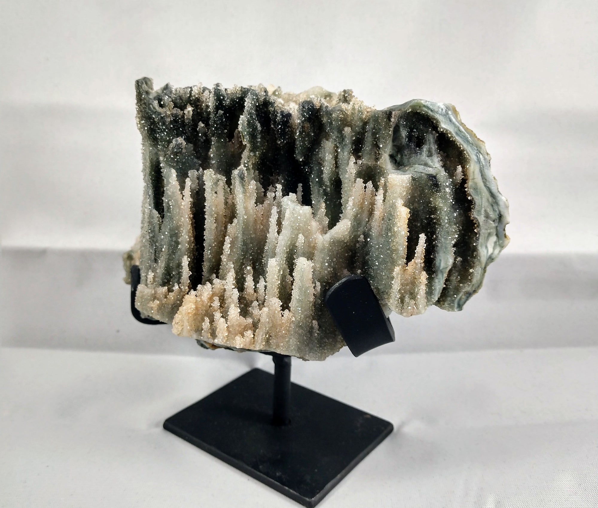 Black Quartz Stalactite Formation, 1.32 lbs. w/ Custom Metal Stand