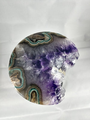 Amethyst w/ calcite formation on custom rotating metal stand