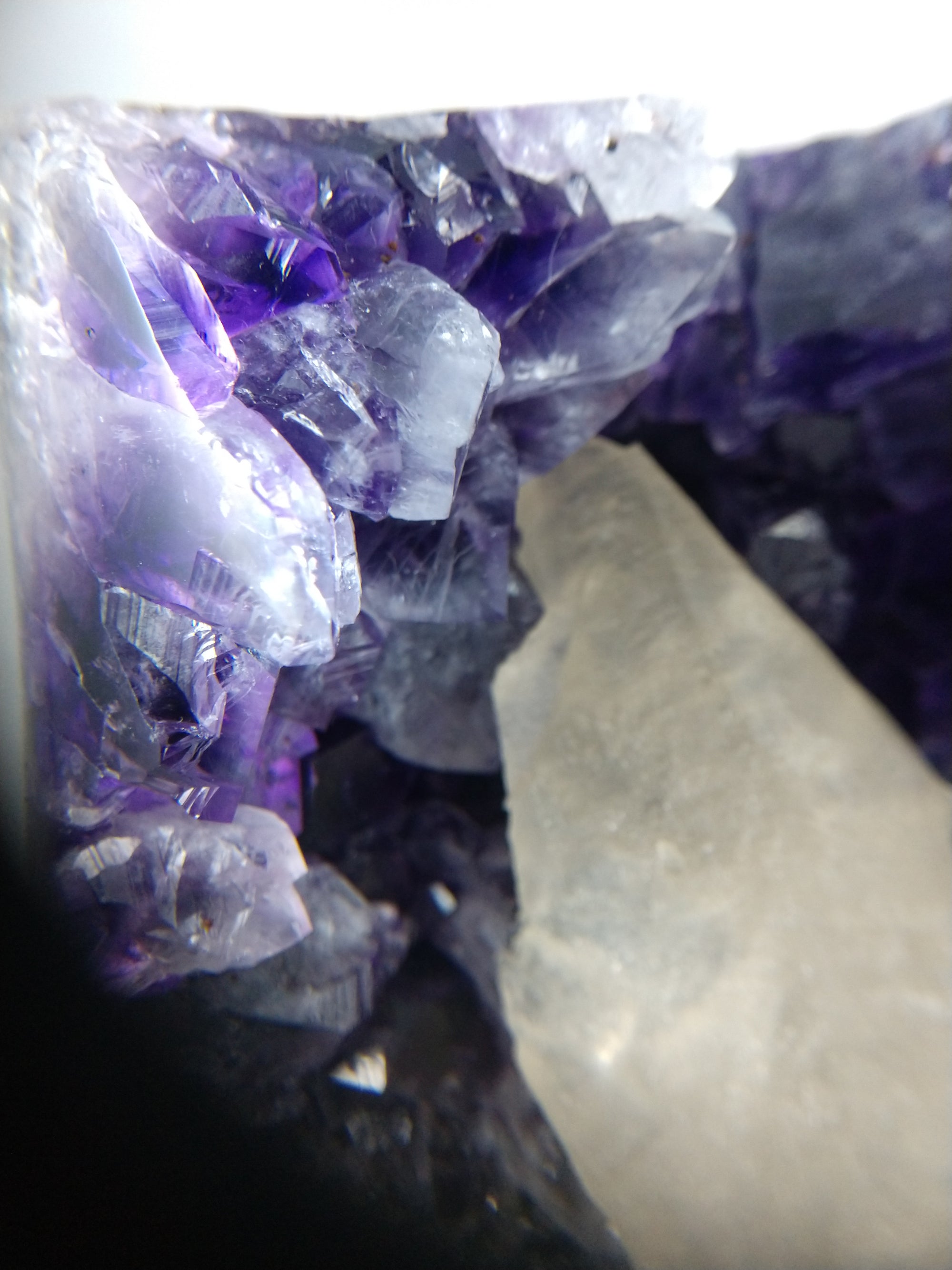 Amethyst w/ calcite formation on custom rotating metal stand