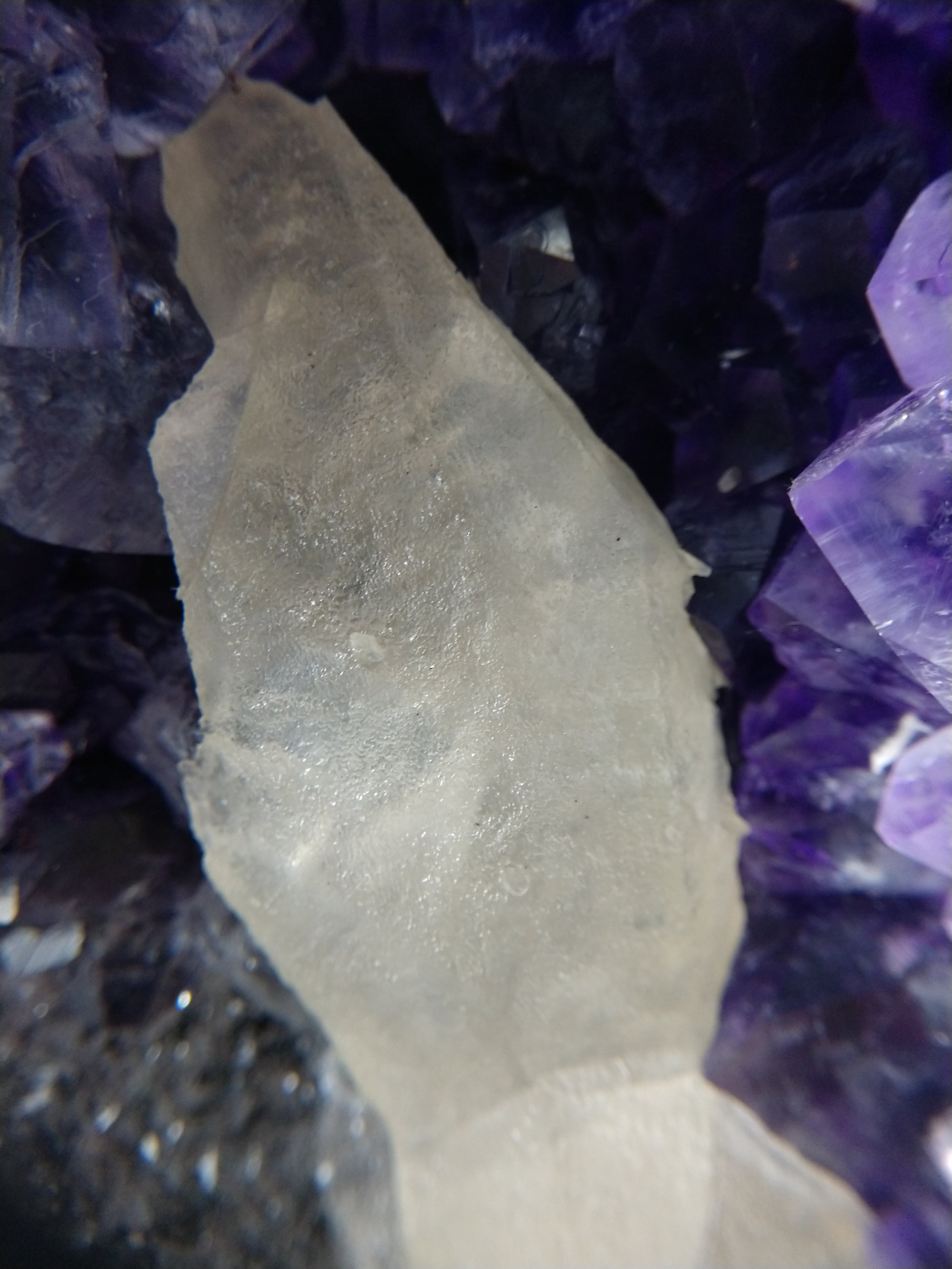 Amethyst w/ calcite formation on custom rotating metal stand
