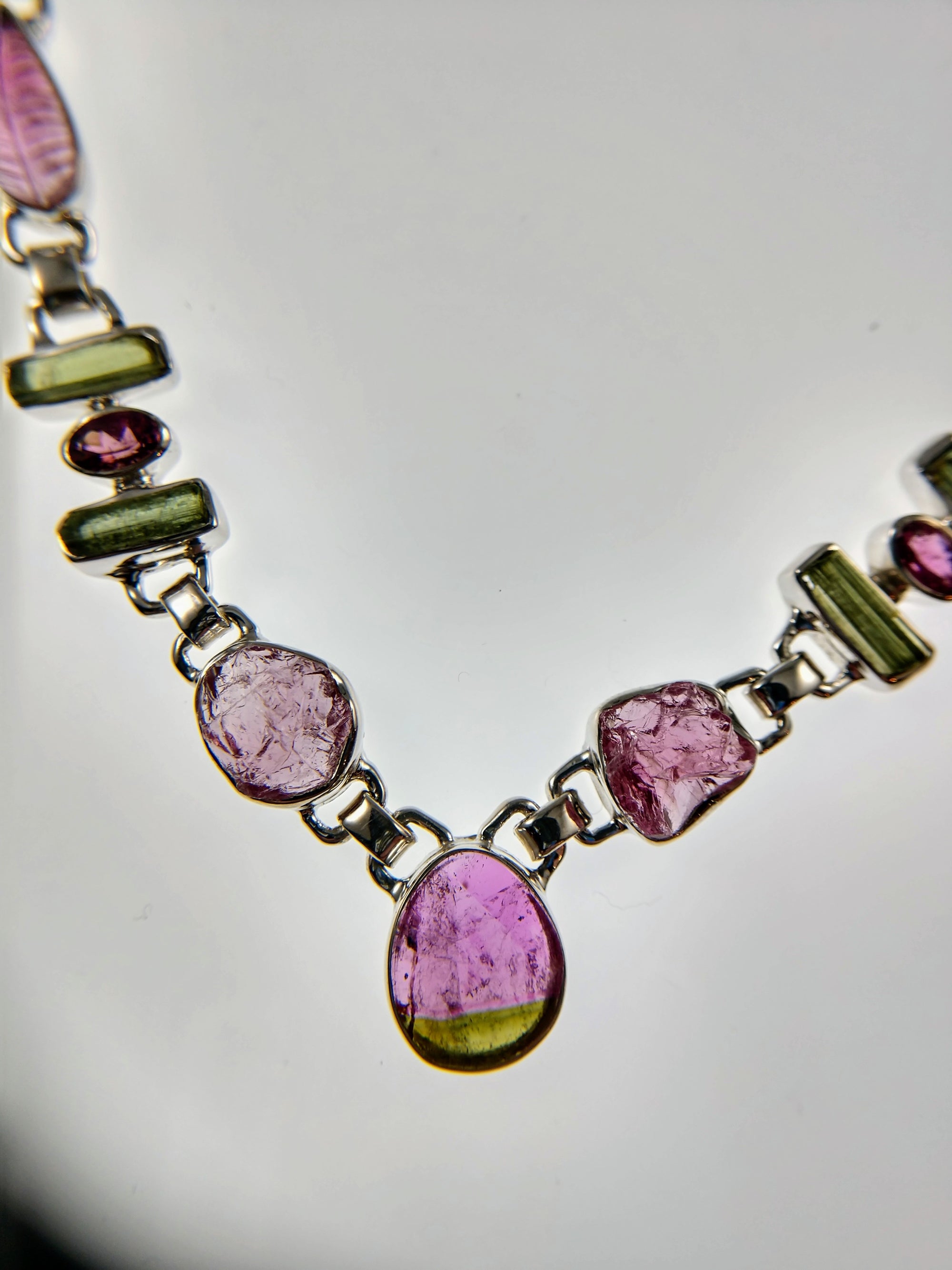 Bi-color tourmaline necklace in sterling silver