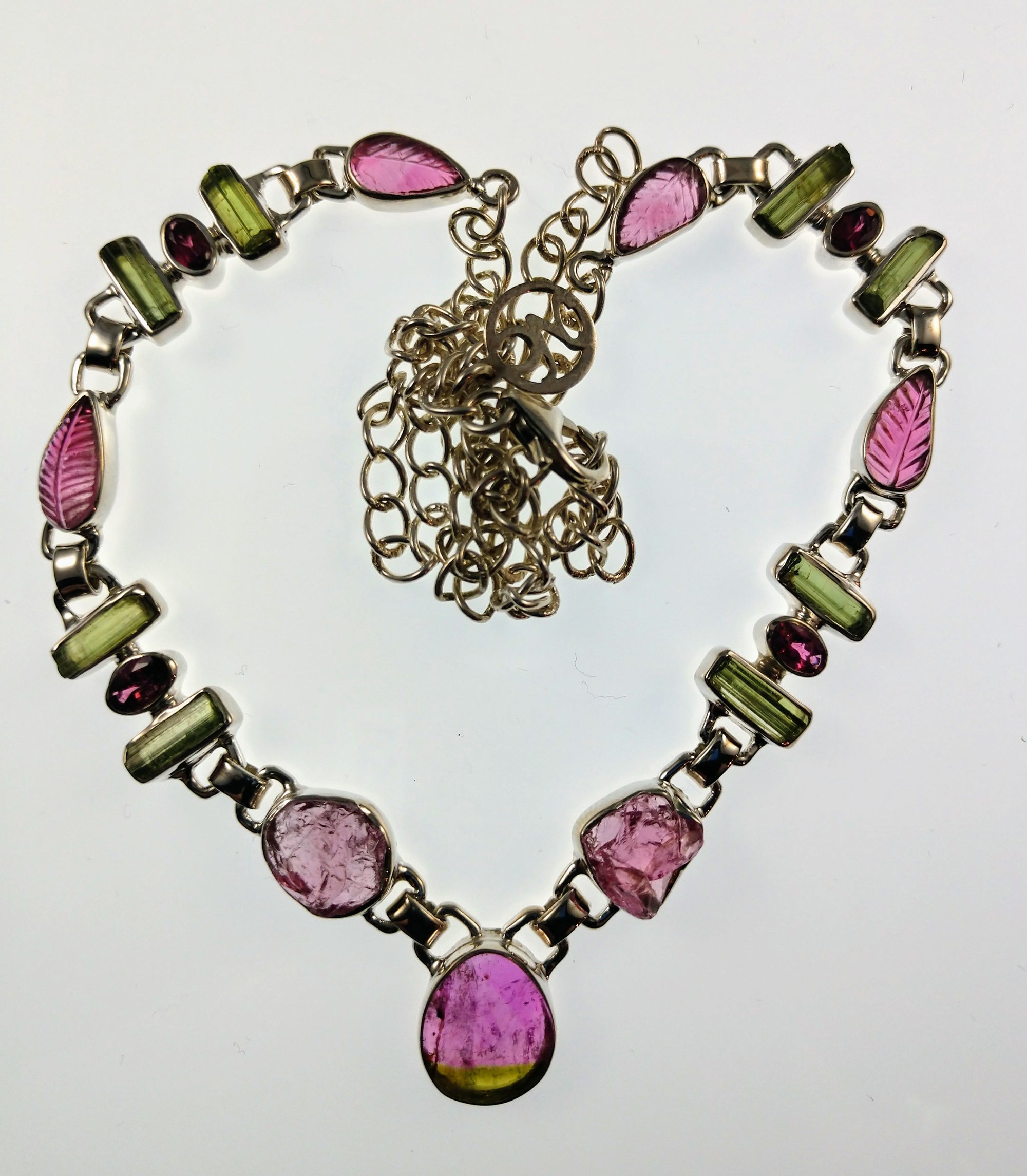 Bi-color tourmaline necklace in sterling silver