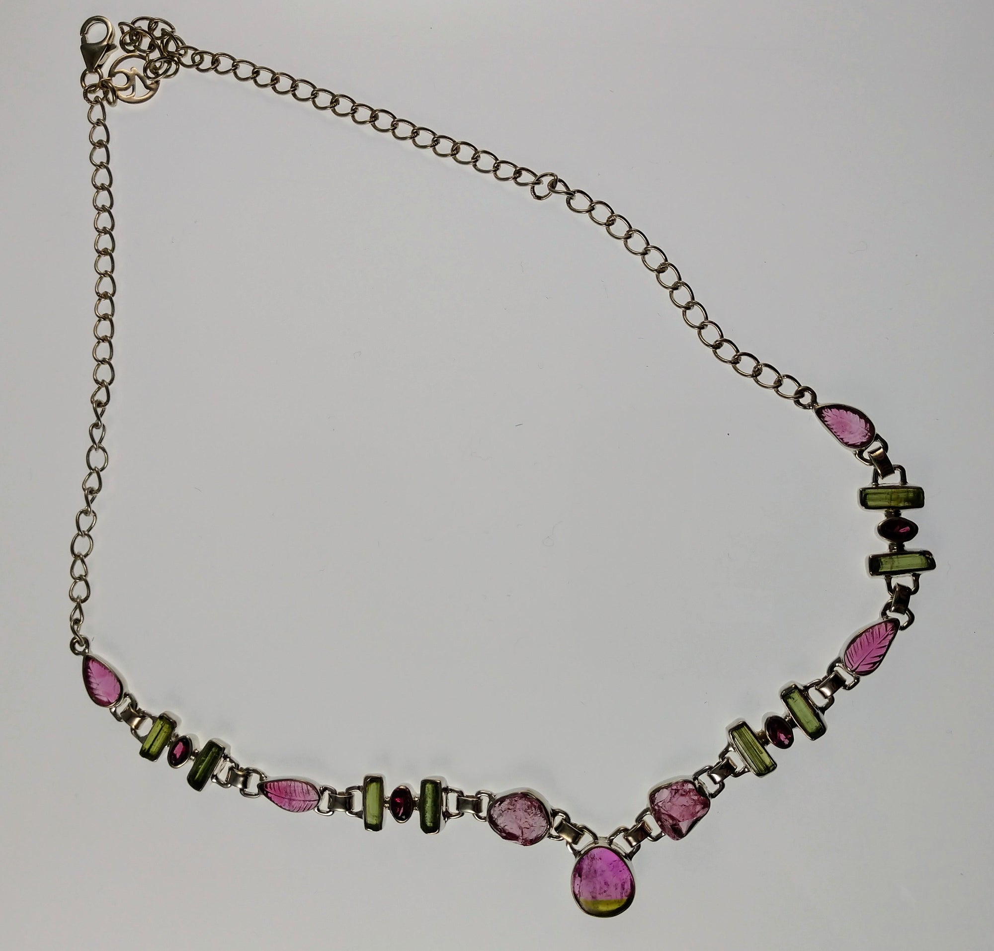 Bi-color tourmaline necklace in sterling silver