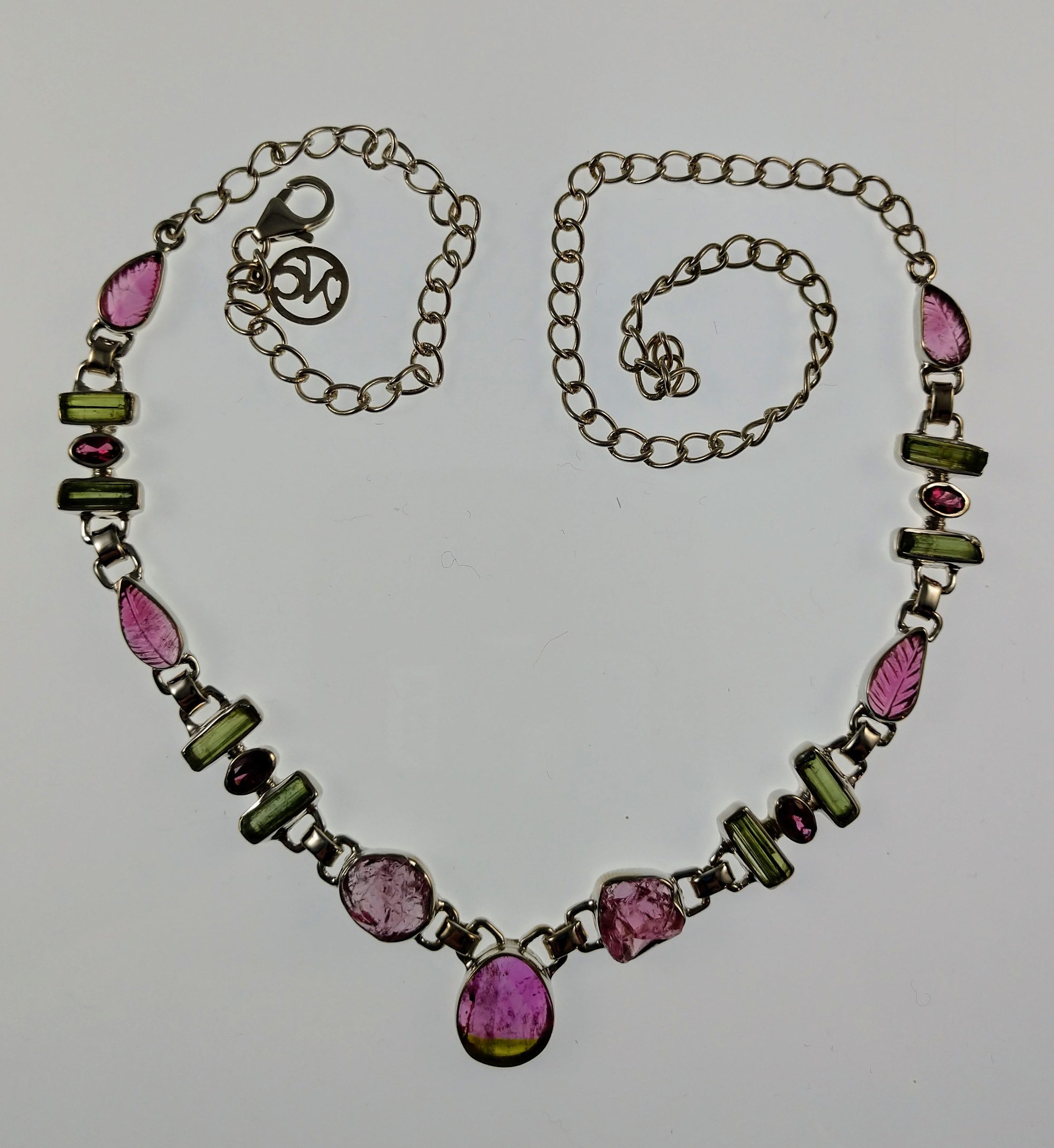 Bi-color tourmaline necklace in sterling silver