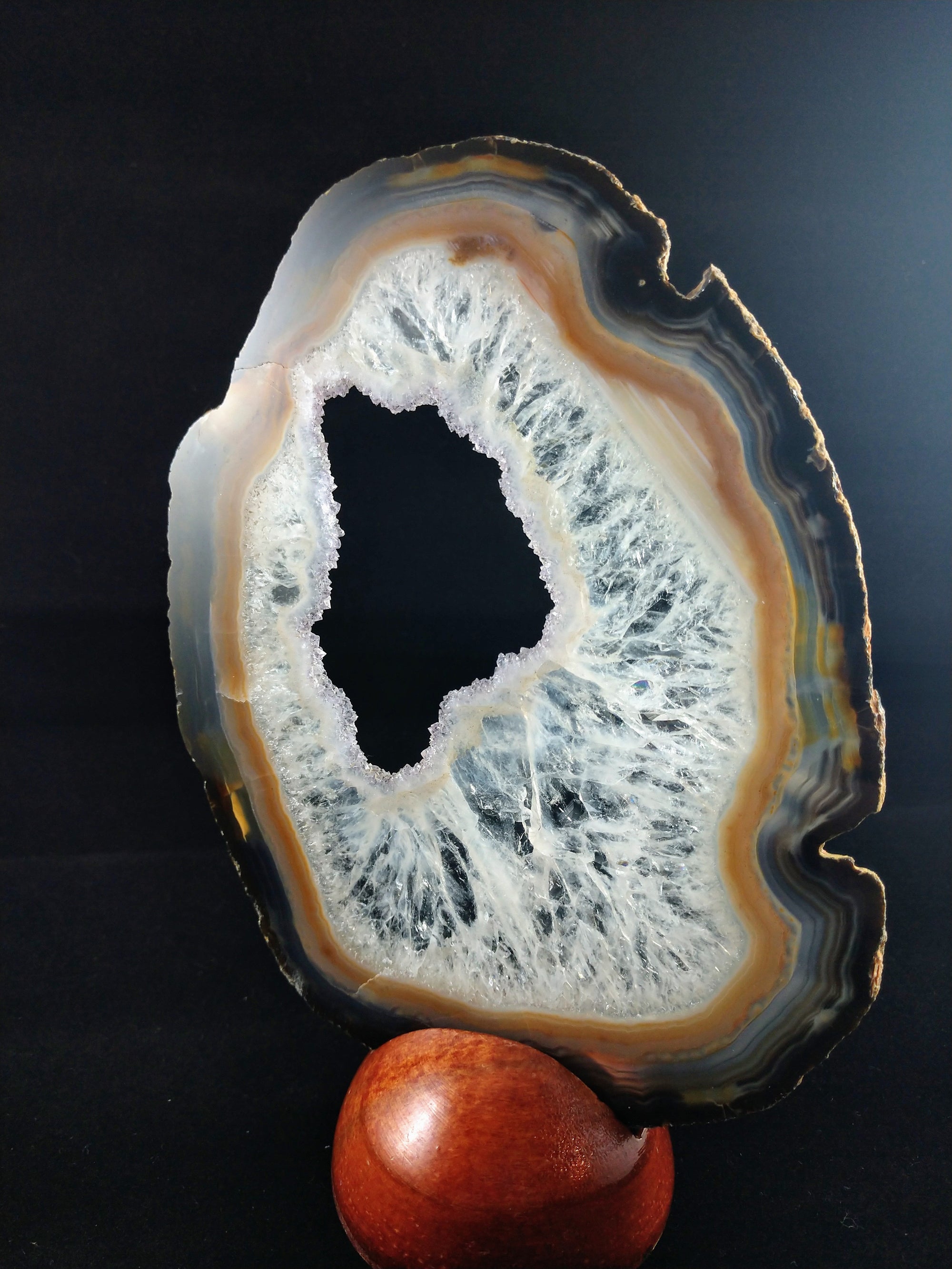 Agate Slice with Wooden Display Stand