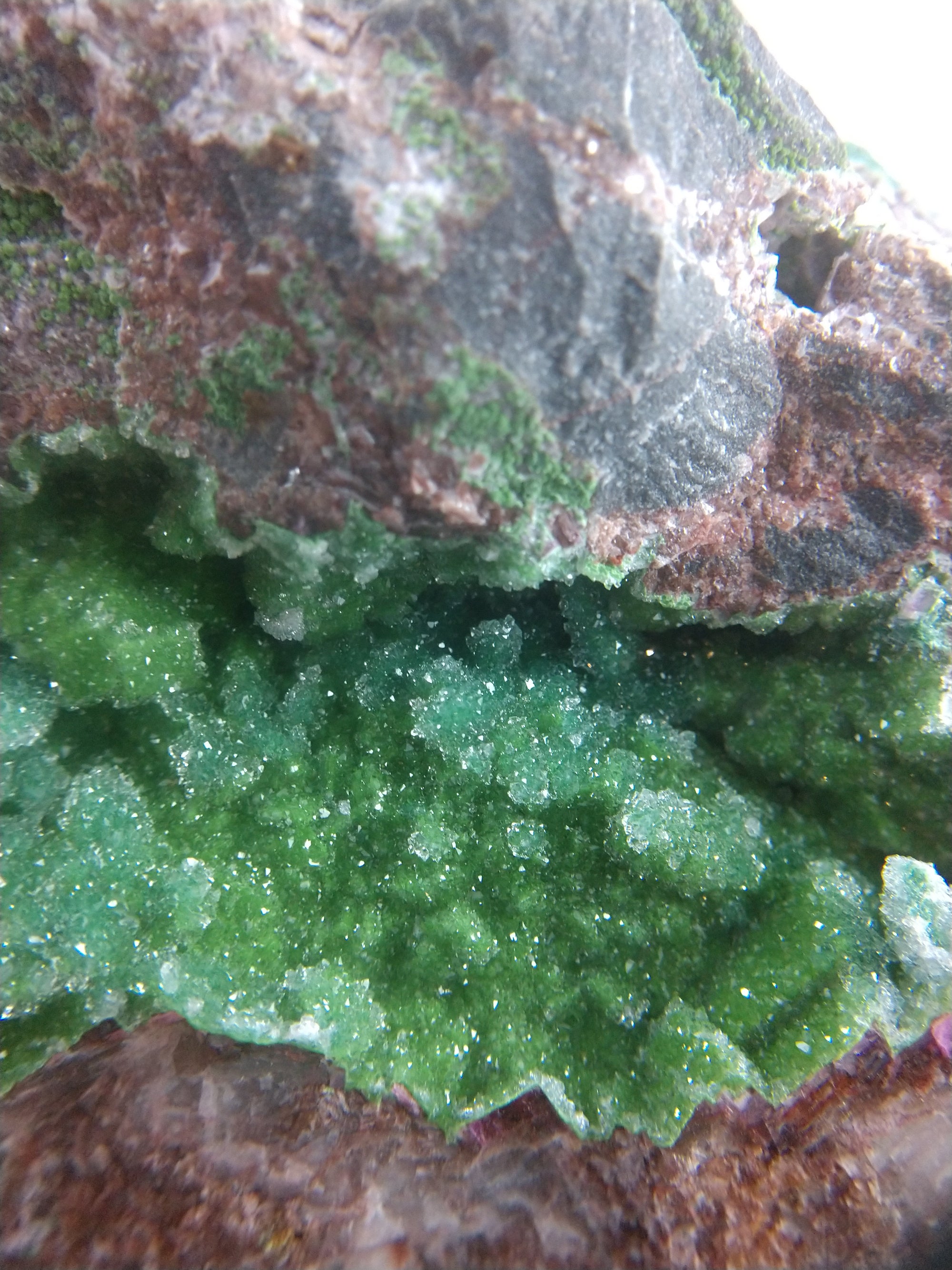 Conichalcite with quartz and calcite