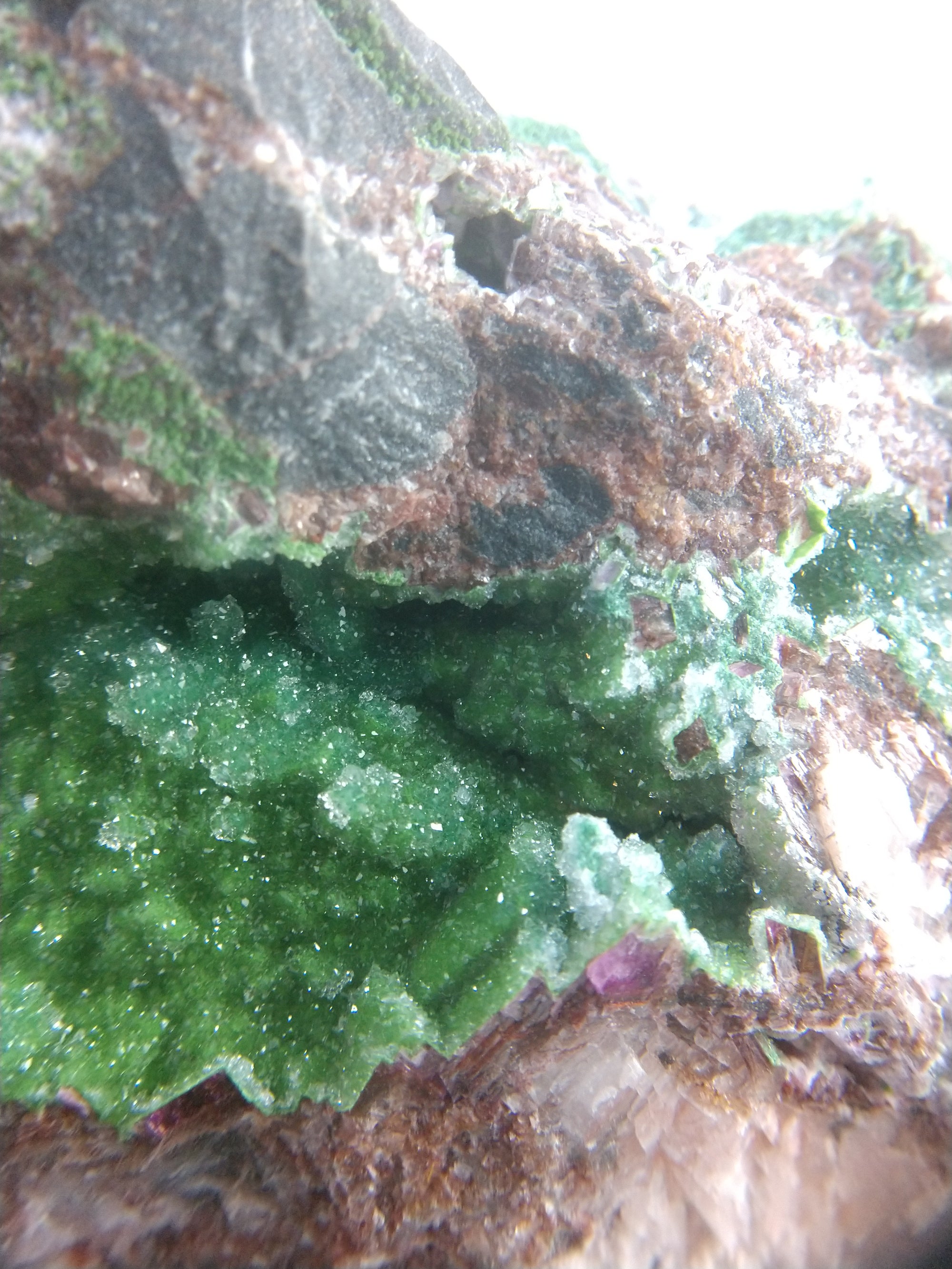 Conichalcite with quartz and calcite