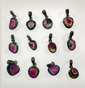 Watermelon Tourmaline Pendants in Sterling Silver