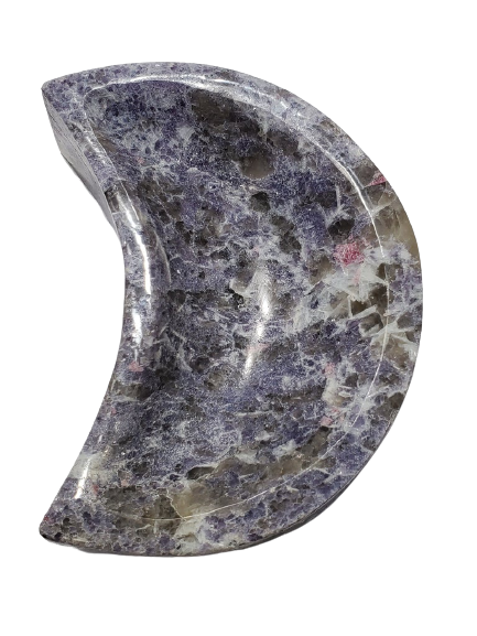 Lepidolite and Pink Tourmaline Moon-Shaped Bowl (Madagascar)