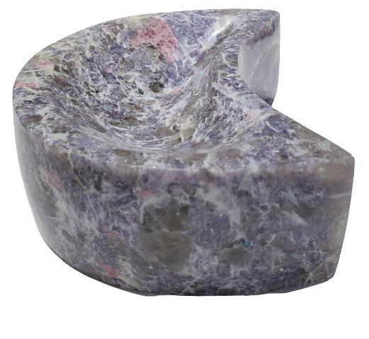 Lepidolite and Pink Tourmaline Moon-Shaped Bowl (Madagascar)