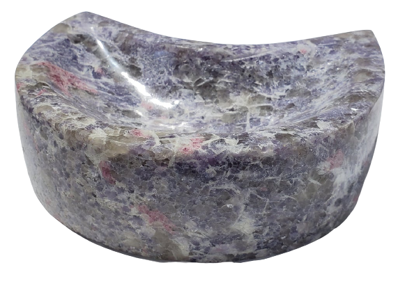 Lepidolite and Pink Tourmaline Moon-Shaped Bowl (Madagascar)