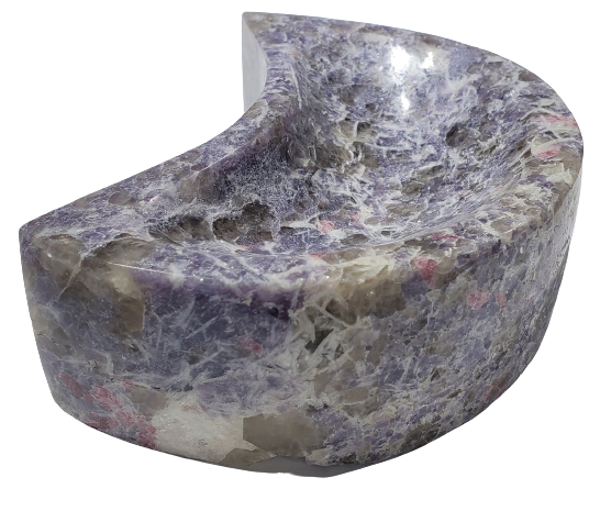 Lepidolite and Pink Tourmaline Moon-Shaped Bowl (Madagascar)