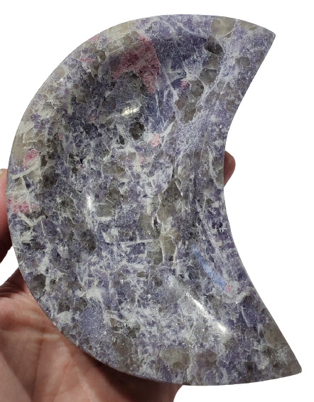 Lepidolite and Pink Tourmaline Moon-Shaped Bowl (Madagascar)