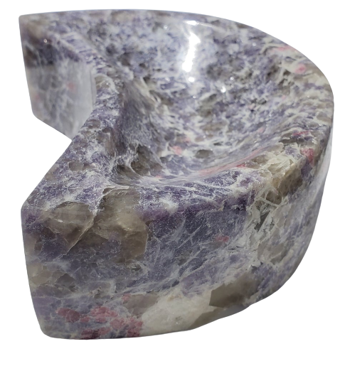 Lepidolite and Pink Tourmaline Moon-Shaped Bowl (Madagascar)