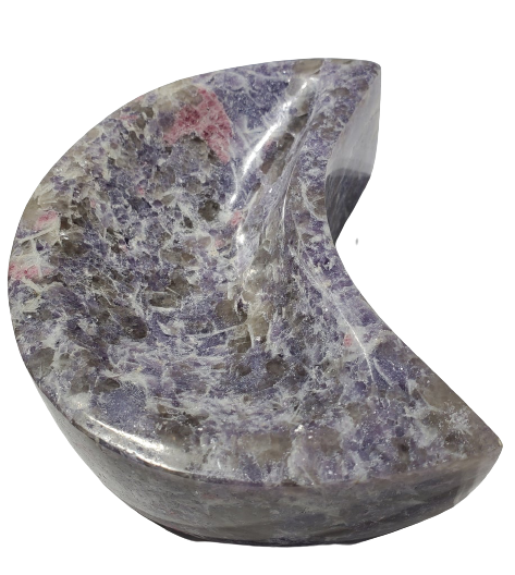 Lepidolite and Pink Tourmaline Moon-Shaped Bowl (Madagascar)