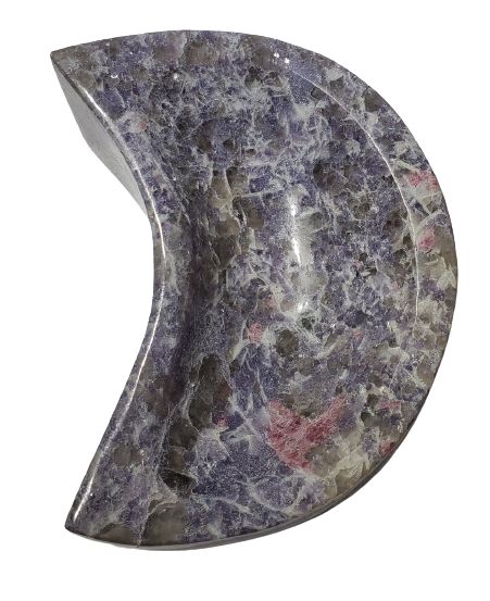 Lepidolite and Pink Tourmaline Moon-Shaped Bowl (Madagascar)