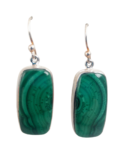 Malachite Earrings in Sterling Silver