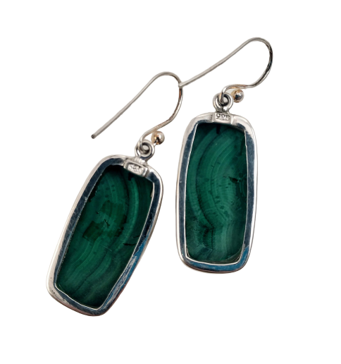 Malachite Earrings in Sterling Silver