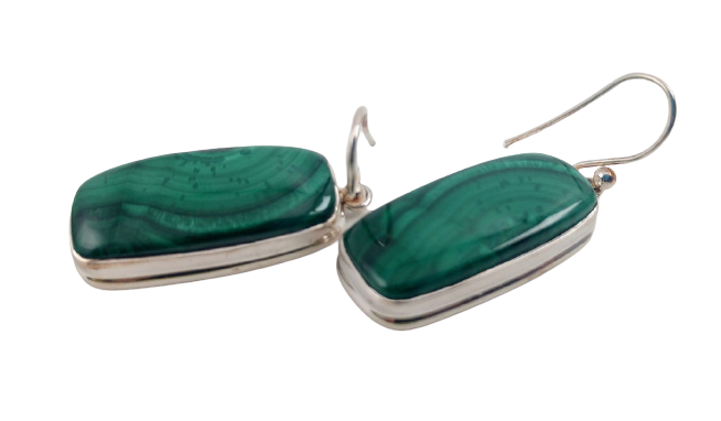 Malachite Earrings in Sterling Silver