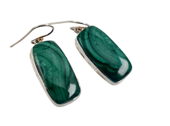 Malachite Earrings in Sterling Silver