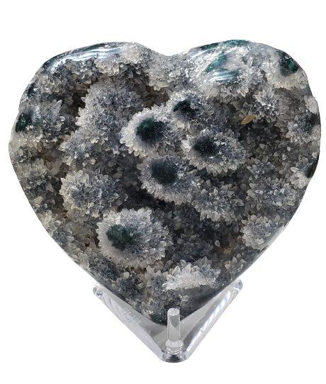 Druzy Quartz Stalactite and Green Agate Heart (Uruguay)