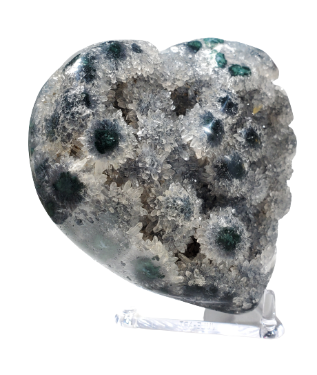 Druzy Quartz Stalactite and Green Agate Heart (Uruguay)