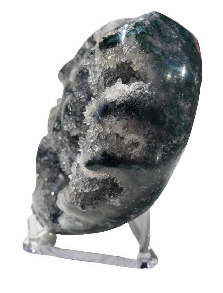 Druzy Quartz Stalactite and Green Agate Heart (Uruguay)