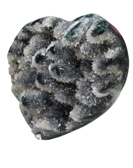 Druzy Quartz Stalactite and Green Agate Heart (Uruguay)
