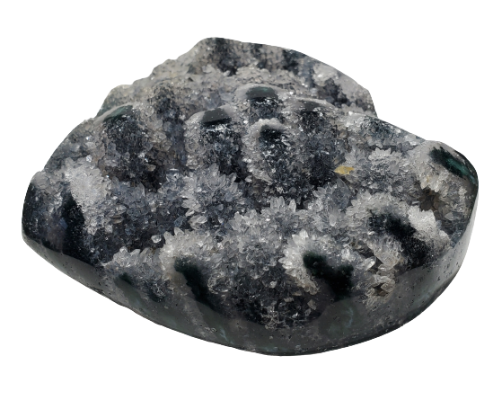 Druzy Quartz Stalactite and Green Agate Heart (Uruguay)